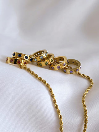 Birthstone Rings Stacker Charm Necklace, Choose your chain,coloured gem 18k gold personalize quirky customizable jewellery,gift for her