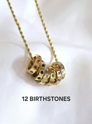 Birthstone Rings Stacker Charm Necklace, Choose your chain,coloured gem 18k gold personalize quirky customizable jewellery,gift for her