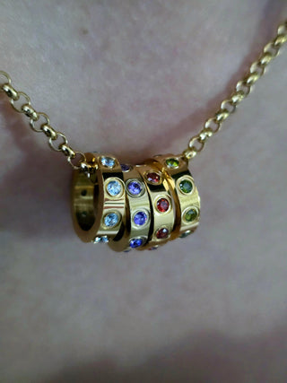 Birthstone Rings Stacker Charm Necklace, Choose your chain,coloured gem 18k gold personalize quirky customizable jewellery,gift for her