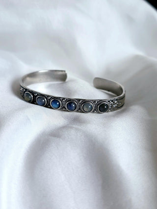 Rainbow Moonstone Sterling Silver Adjustable Cuff vintage style,oxidised silver jewellery,blue gemstone bracelet