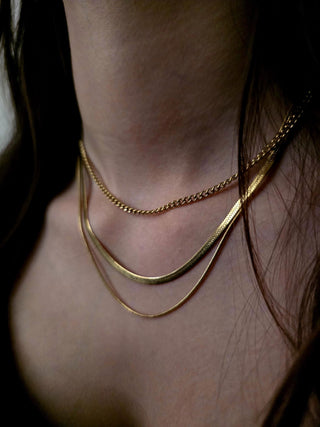 TarnishFree Premium 18k PVD Gold Triple Layered Necklace Snake and Curb Chain Essential Range Gift for her Adjustable multichain