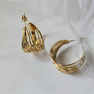 Cluster Hoop stud earrings,18k gold plated gift for her,Tarnishfree cubic zirconia hoop earrings,faux hoop stud earring,C Hoop stud earring