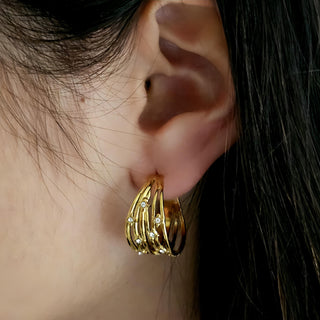 Cluster Hoop stud earrings,18k gold plated gift for her,Tarnishfree cubic zirconia hoop earrings,faux hoop stud earring,C Hoop stud earring