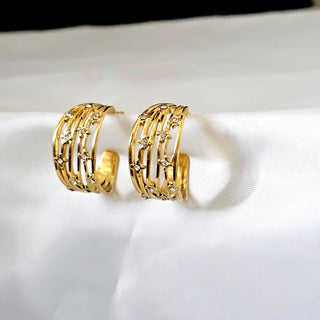 Cluster Hoop stud earrings,18k gold plated gift for her,Tarnishfree cubic zirconia hoop earrings,faux hoop stud earring,C Hoop stud earring