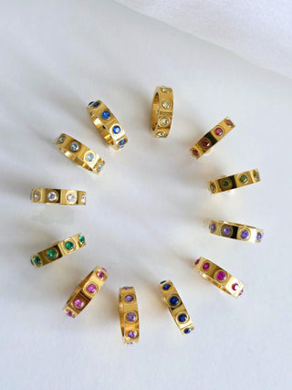 Birthstone Rings Stacker Charm Necklace, Choose your chain,coloured gem 18k gold personalize quirky customizable jewellery,gift for her