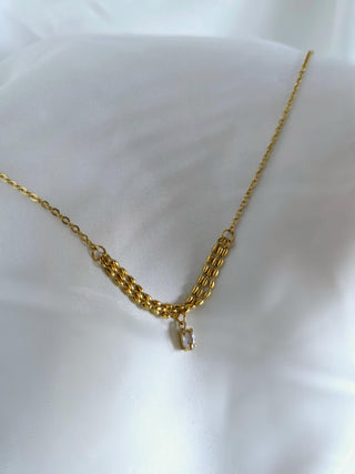 18K Gold-Plated Triple Bead layered Chain with CZ Teardrop Charm,bridesmaids wedding jewellery,tarnishfree waterproof jewellery