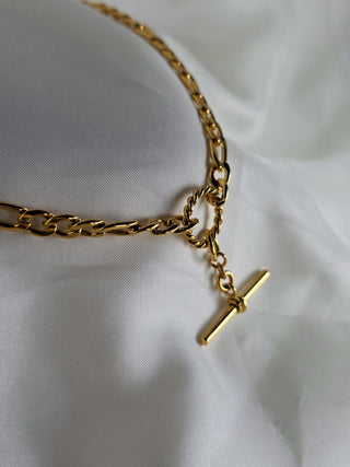 Tarnishfree 18K Gold T-Bar charm necklace,adjustable chunky cuban Chain,gift,O charm Necklace,balance Bar stacking gold necklace