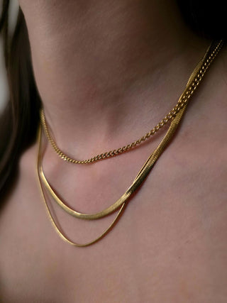 TarnishFree Premium 18k PVD Gold Triple Layered Necklace Snake and Curb Chain Essential Range Gift for her Adjustable multichain