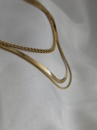 TarnishFree Premium 18k PVD Gold Triple Layered Necklace Snake and Curb Chain Essential Range Gift for her Adjustable multichain