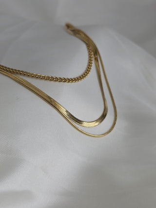 TarnishFree Premium 18k PVD Gold Triple Layered Necklace Snake and Curb Chain Essential Range Gift for her Adjustable multichain