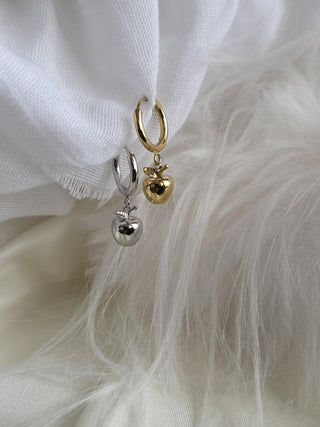 Tarnishfree Apple charm Hoop earrings 18K Gold vermeil,dangle drop Fruit charms,sterling Silver round hoops,quirky jewellery,gift for her