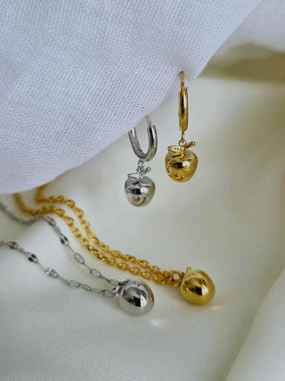 Tarnishfree Apple charm Hoop earrings 18K Gold vermeil,dangle drop Fruit charms,sterling Silver round hoops,quirky jewellery,gift for her