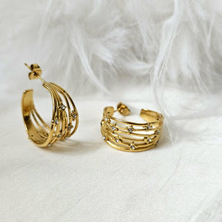 Cluster Hoop stud earrings,18k gold plated gift for her,Tarnishfree cubic zirconia hoop earrings,faux hoop stud earring,C Hoop stud earring