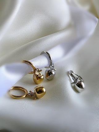 Tarnishfree Apple charm Hoop earrings 18K Gold vermeil,dangle drop Fruit charms,sterling Silver round hoops,quirky jewellery,gift for her