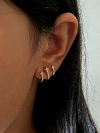Faux Triple Claw Hoop Star Stud Earrings in 16K Gold‑Plated Sterling Silver,Illusion Multi‑Hoop Cartilage Look,no Piercing ear stack