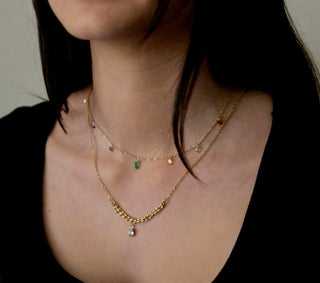 18K Gold-Plated Triple Bead layered Chain with CZ Teardrop Charm,bridesmaids wedding jewellery,tarnishfree waterproof jewellery