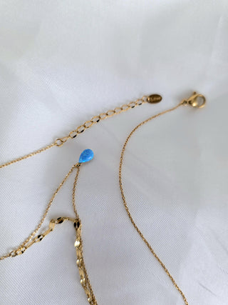 18K Gold-Plated double layered Chain with Blue Fire Opal Teardrop Charm,bridesmaids wedding jewellery,tarnishfree waterproof jewellery