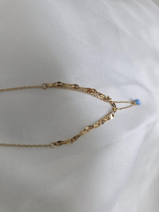 18K Gold-Plated double layered Chain with Blue Fire Opal Teardrop Charm,bridesmaids wedding jewellery,tarnishfree waterproof jewellery