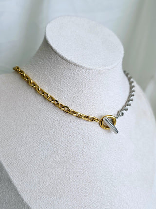 Thick Silver Rope Chain 18K Gold Vermeil Necklace,T-Bar Toggle Clasp Tarnishfree chunky chain Necklace, Half and Half necklace