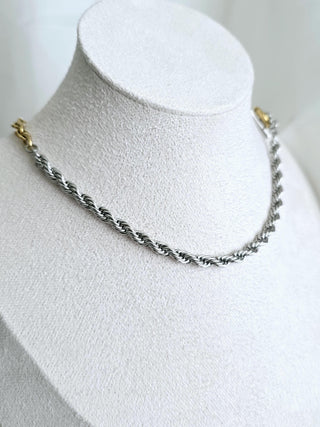 Thick Silver Rope Chain 18K Gold Vermeil Necklace,T-Bar Toggle Clasp Tarnishfree chunky chain Necklace, Half and Half necklace