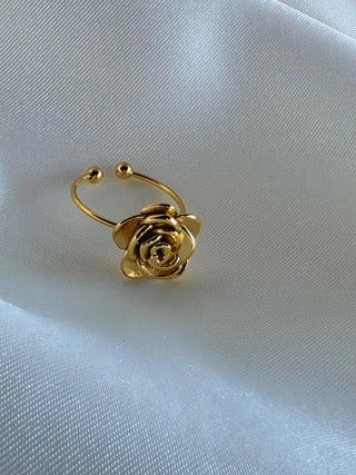 Tarnishfree 18k Gold plated Raised Rose ring, Floral adjustable gold ring,statement waterproof ring,gift for her