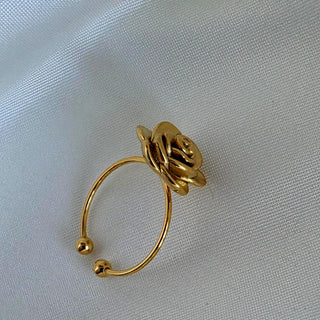 Tarnishfree 18k Gold plated Raised Rose ring, Floral adjustable gold ring,statement waterproof ring,gift for her