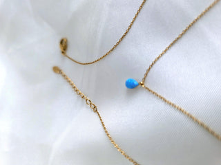 18K Gold-Plated double layered Chain with Blue Fire Opal Teardrop Charm,bridesmaids wedding jewellery,tarnishfree waterproof jewellery