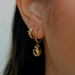 Tarnishfree Apple charm Hoop earrings 18K Gold vermeil,dangle drop Fruit charms,sterling Silver round hoops,quirky jewellery,gift for her