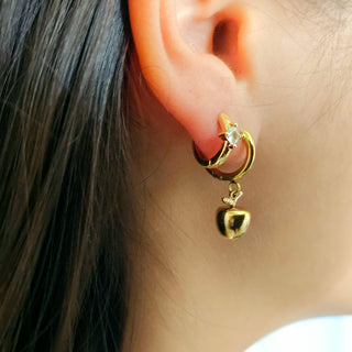 Tarnishfree Apple charm Hoop earrings 18K Gold vermeil,dangle drop Fruit charms,sterling Silver round hoops,quirky jewellery,gift for her