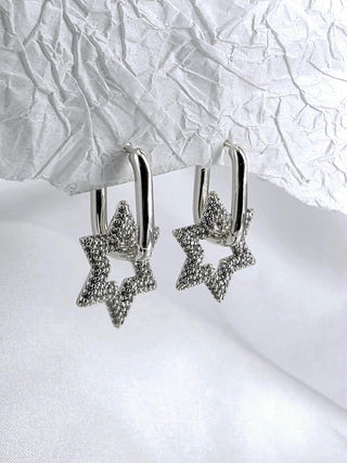 Star Charm detachable Sterling silver Hoop earrings,zirconia Star shaped Stud charm earrings,18k Gold Rectangular Hoop earrings