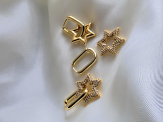 Star Charm detachable Sterling silver Hoop earrings,zirconia Star shaped Stud charm earrings,18k Gold Rectangular Hoop earrings