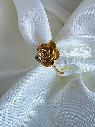Tarnishfree 18k Gold plated Raised Rose ring, Floral adjustable gold ring,statement waterproof ring,gift for her
