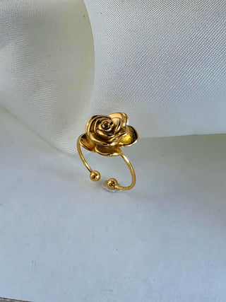 Tarnishfree 18k Gold plated Raised Rose ring, Floral adjustable gold ring,statement waterproof ring,gift for her