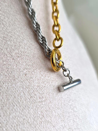 Thick Silver Rope Chain 18K Gold Vermeil Necklace,T-Bar Toggle Clasp Tarnishfree chunky chain Necklace, Half and Half necklace