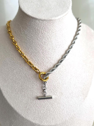 Thick Silver Rope Chain 18K Gold Vermeil Necklace,T-Bar Toggle Clasp Tarnishfree chunky chain Necklace, Half and Half necklace