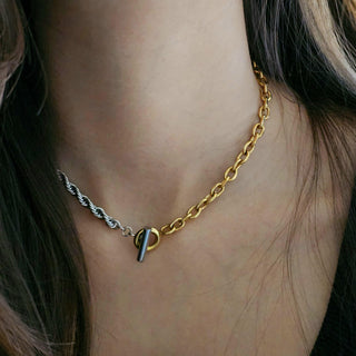 Thick Silver Rope Chain 18K Gold Vermeil Necklace,T-Bar Toggle Clasp Tarnishfree chunky chain Necklace, Half and Half necklace