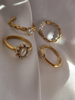 Tarnishfree Pearl rings in 18k Gold vermeil,stacking rings,waterproof gold silver rings,geometric rings,twisted band pearl ring