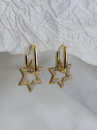 Star Charm detachable Sterling silver Hoop earrings,zirconia Star shaped Stud charm earrings,18k Gold Rectangular Hoop earrings