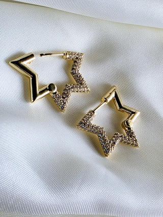 Star Charm detachable Sterling silver Hoop earrings,zirconia Star shaped Stud charm earrings,18k Gold Rectangular Hoop earrings