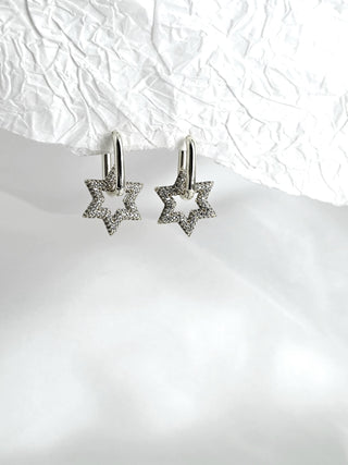Star Charm detachable Sterling silver Hoop earrings,zirconia Star shaped Stud charm earrings,18k Gold Rectangular Hoop earrings