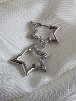 Star Charm detachable Sterling silver Hoop earrings,zirconia Star shaped Stud charm earrings,18k Gold Rectangular Hoop earrings