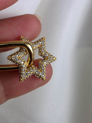 Star Charm detachable Sterling silver Hoop earrings,zirconia Star shaped Stud charm earrings,18k Gold Rectangular Hoop earrings