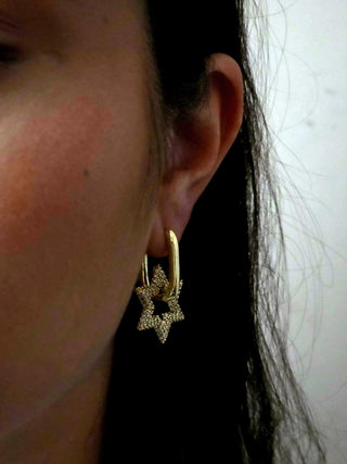 Star Charm detachable Sterling silver Hoop earrings,zirconia Star shaped Stud charm earrings,18k Gold Rectangular Hoop earrings