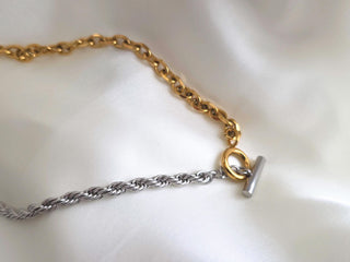 Thick Silver Rope Chain 18K Gold Vermeil Necklace,T-Bar Toggle Clasp Tarnishfree chunky chain Necklace, Half and Half necklace