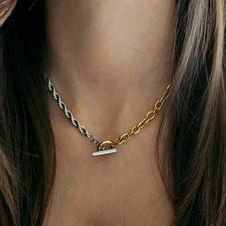 Thick Silver Rope Chain 18K Gold Vermeil Necklace,T-Bar Toggle Clasp Tarnishfree chunky chain Necklace, Half and Half necklace