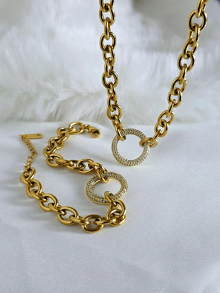 Chunky O-Link chain bracelet, adjustable 18k gold,micropave cz caribiner charm necklace waterproof tarnishfree jewellery
