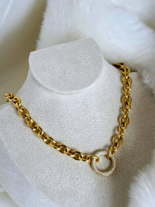 Chunky O-Link chain bracelet, adjustable 18k gold,micropave cz caribiner charm necklace waterproof tarnishfree jewellery