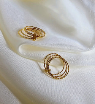 Multi band dainty gold ring 18k gold,waterproof gold ring jewellery,stacking rings hack,textured Slim Gold Ring Set, Everyday