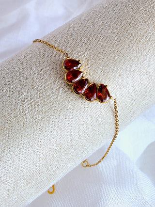 Pomegranate Seed 18k Gold filled Stainless steel bracelet,Garnet Red Gem adjustable chain bracelet,dainty gold bracelets,fruit jewellery