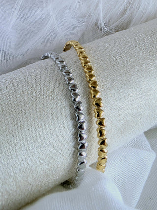 Tarnishfree Slim Puff Heart Cuff bracelets, Sterling Silver and 18K Gold plated heart bangles,waterproof jewellery,Stacking bracelets